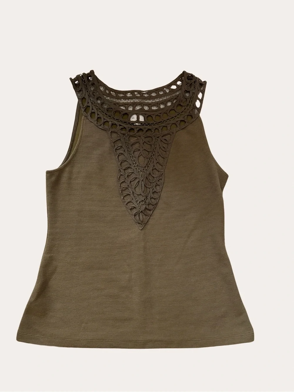 Anthropologie Postmark Olive Green Laser Cut Bib Neckline Ribbed Tank Top Small